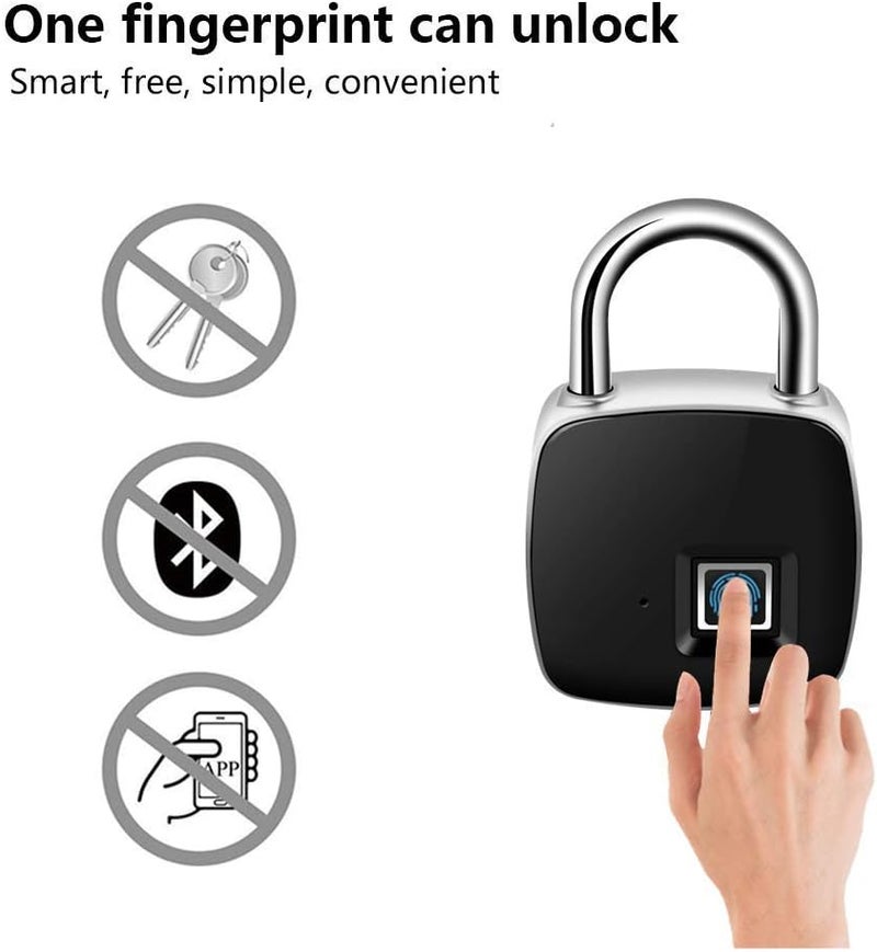 woobles Fingerprint Padlock, Smart Keyless Lock with Finger Print Recognition Security Touch Anti Theft Padlock ,IP65 Waterproof for Gym Locker, Suitcase, Cabinet Box Black - Image 1